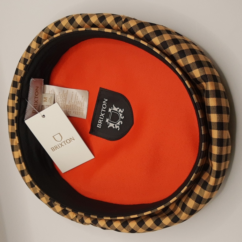 Brixton Fiddler Beret Cap Hat Gingham Plaid Yellow Black NEW Sizes S, M, L - Picture 11 of 14